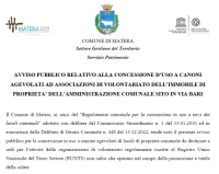 Concessione d’uso a canoni agevolati ad ASSOCIAZIONI DI VOLONTARIATO dell’immobile di proprietà dell’amministrazione comunale sito in via Bari