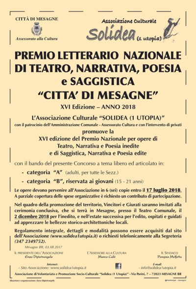 Premio Letterario Nazionale &quot;Città di Mesagne&quot; - XVI Edizione